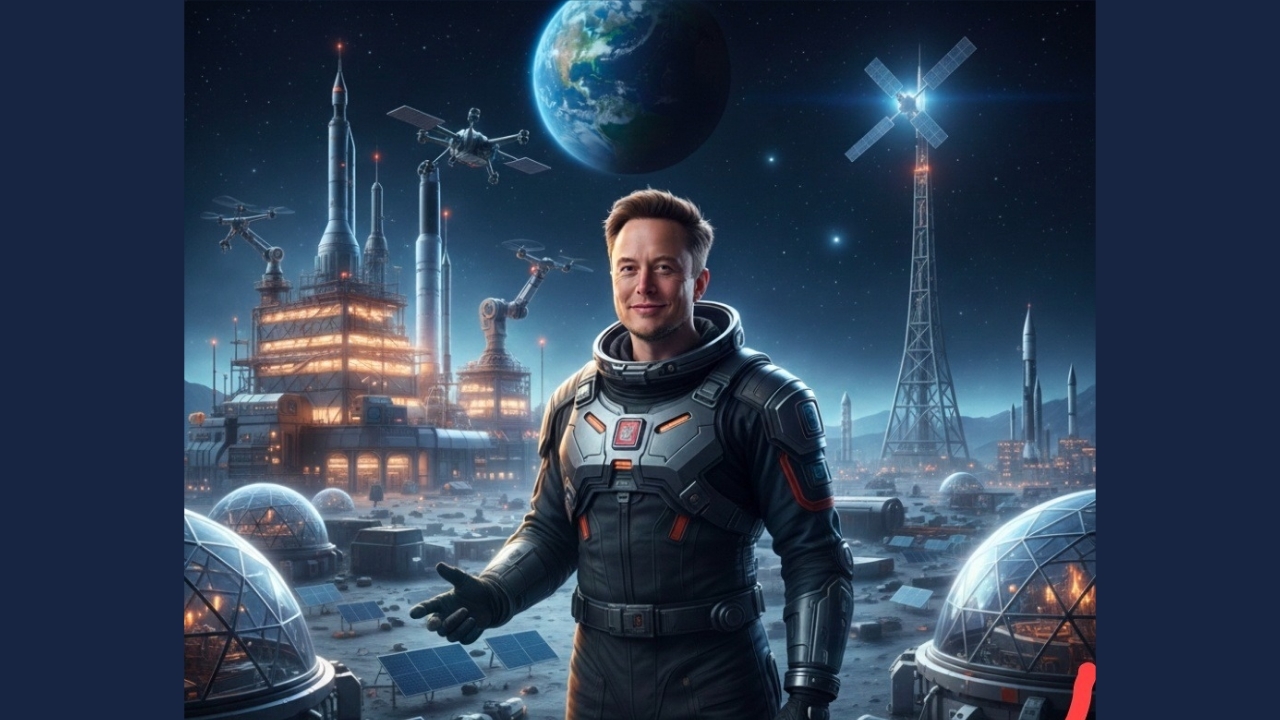 Elon Musk Moon City Plan SpaceX AI Business concept